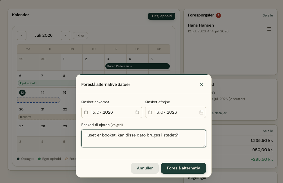 Kalender og ophold i Husdelt